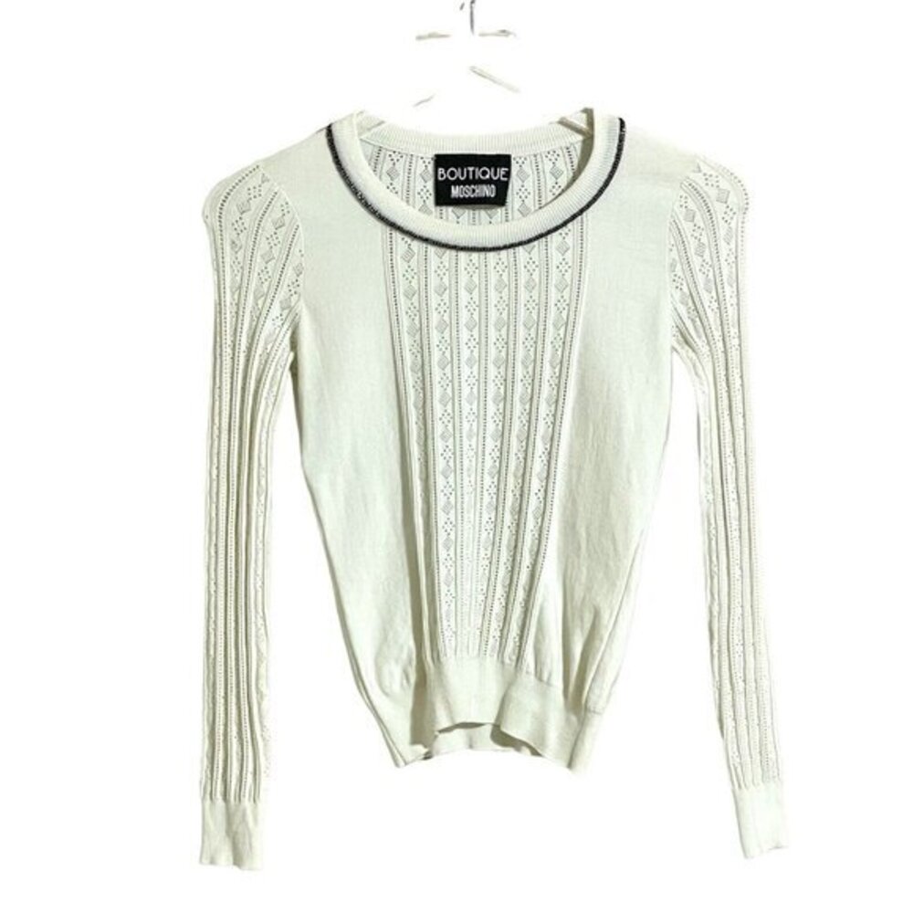 Boutique Moschino Ivory Sweater Chain Trim Diamond Knit Pullover SZ 2 US NWT
